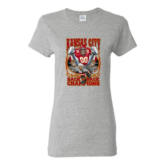 Wild Bobby Back To Back Champions Kansas Fan Mascot Sports Women Graphic Tee, Heather Grey, X-Large