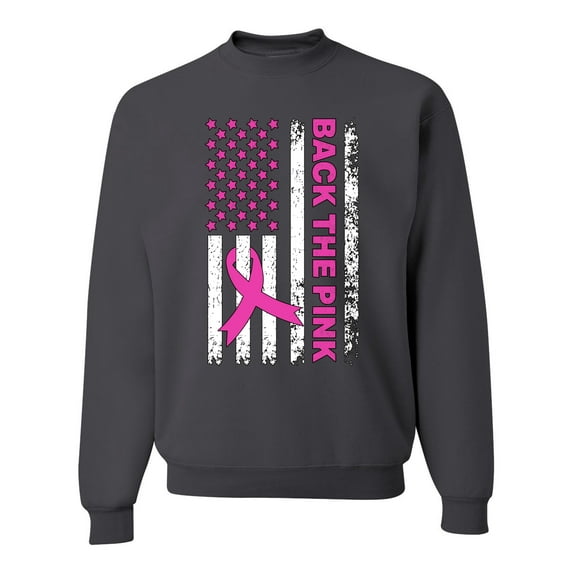 Wild Bobby Back the Pink American Flag Breast Cancer Awareness Unisex Crewneck Sweatshirt, Charcoal, XX-Large