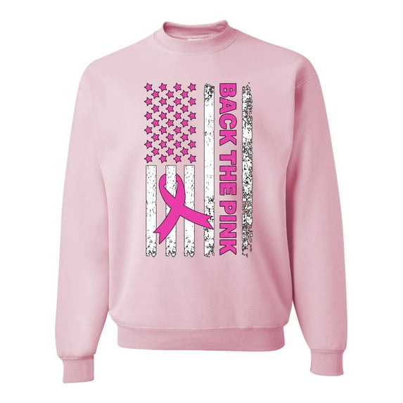 Wild Bobby Back the Pink American Flag Breast Cancer Awareness Unisex Crewneck Sweatshirt, Light Pink, 3X-Large