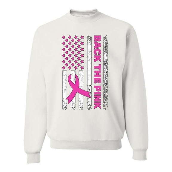 Wild Bobby Back the Pink American Flag Breast Cancer Awareness Unisex Crewneck Sweatshirt, White, XX-Large