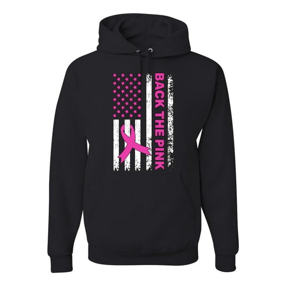 Wild Bobby Back the Pink American Flag Breast Cancer Awareness Unisex Hoodie Sweatshirt, Black, Small