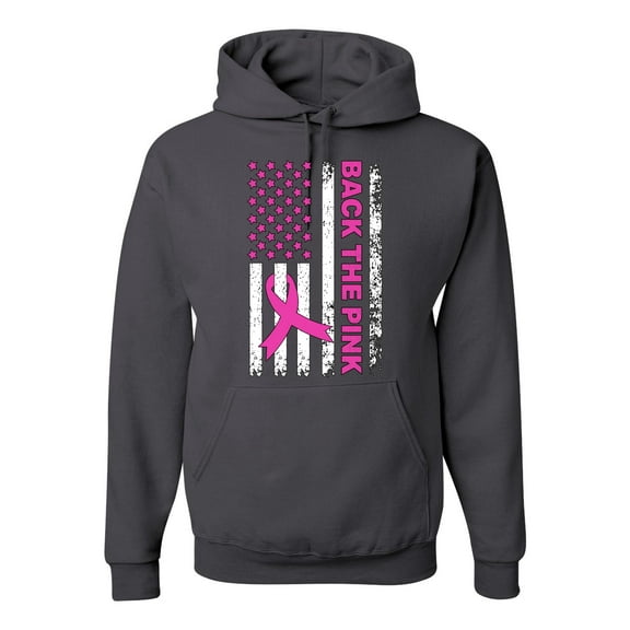 Wild Bobby Back the Pink American Flag Breast Cancer Awareness Unisex Hoodie Sweatshirt, Charcoal, Large
