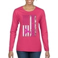 thumbnail image 1 of Wild Bobby Back the Pink American Flag Breast Cancer Awareness Women Graphic Long Sleeve Tee, Fuschia, XX-Large, 1 of 6