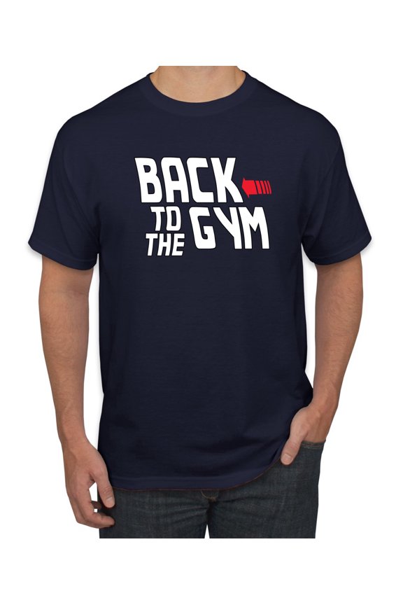 , Back to The Gym Movie Logo Parody, Gym/Workout, Men Graphic Tee, Navy, Small