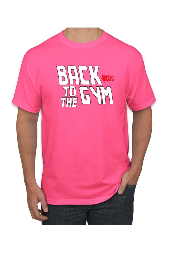 , Back to The Gym Movie Logo Parody, Gym/Workout, Men Graphic Tee, Neon Pink, X-Large