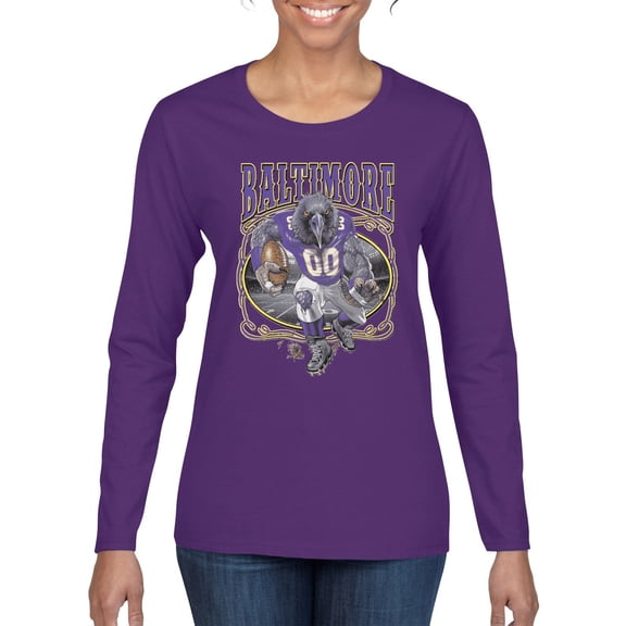 Wild Bobby, Baltimore Fan | BAL Fantasy Football ,Sports, Women Graphic Long Sleeve Tee, Purple, Small