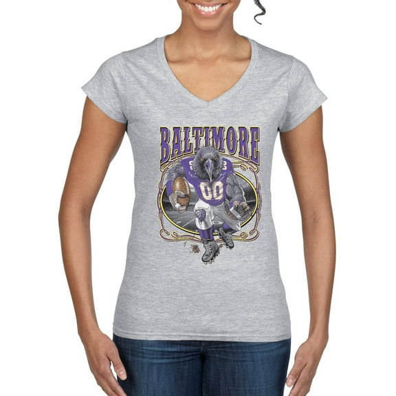 Wild Bobby, Baltimore Fan | BAL Fantasy Football ,Sports, Women Standard V-Neck Tee, Heather Grey, XX-Large