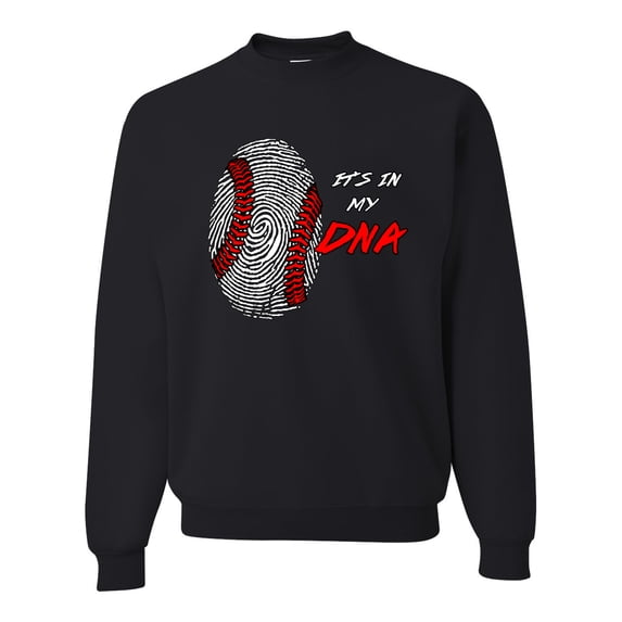 Wild Bobby, Baseball Fingerprint It's In My DNA, Sports, Unisex Crewneck Graphic Sweatshirt, Black, 3X-Large