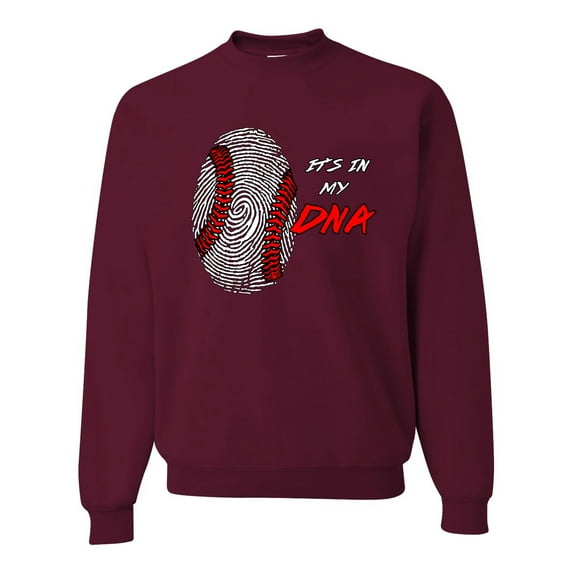 Wild Bobby, Baseball Fingerprint It's In My DNA, Sports, Unisex Crewneck Graphic Sweatshirt, Maroon, Medium