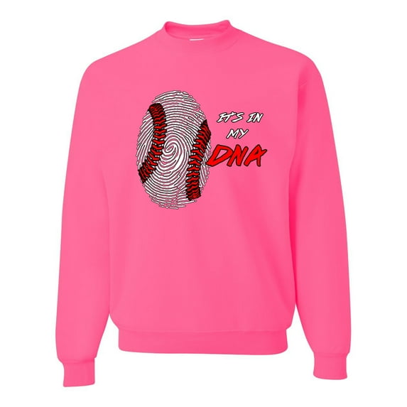 Wild Bobby, Baseball Fingerprint It's In My DNA, Sports, Unisex Crewneck Graphic Sweatshirt, Neon Pink, 3X-Large