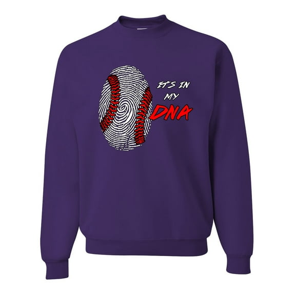 Wild Bobby, Baseball Fingerprint It's In My DNA, Sports, Unisex Crewneck Graphic Sweatshirt, Purple, 3X-Large