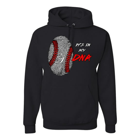 Wild Bobby, Baseball Fingerprint It's In My DNA, Sports, Unisex Graphic Hoodie Sweatshirt, Black, Small