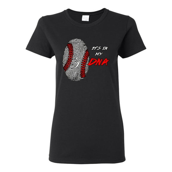 Wild Bobby, Baseball Fingerprint It's In My DNA, Sports, Women Graphic Tee, Black, Small