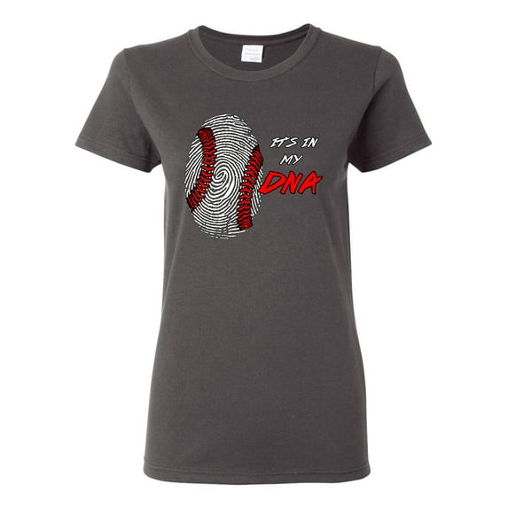Wild Bobby, Baseball Fingerprint It's In My DNA, Sports, Women Graphic Tee, Charcoal, Small