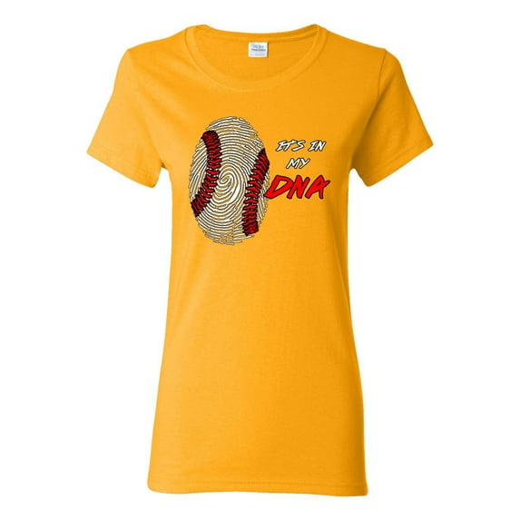 Wild Bobby, Baseball Fingerprint It's In My DNA, Sports, Women Graphic Tee, Gold, Large