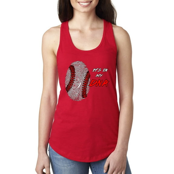 Wild Bobby, Baseball Fingerprint It's In My DNA, Sports, Women Racerback Tank Top, Red, Large