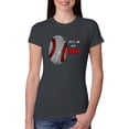 thumbnail image 1 of Wild Bobby, Baseball Fingerprint It's In My DNA, Sports, Women Slim Fit Junior Tee, Dark Grey, Small, 1 of 5