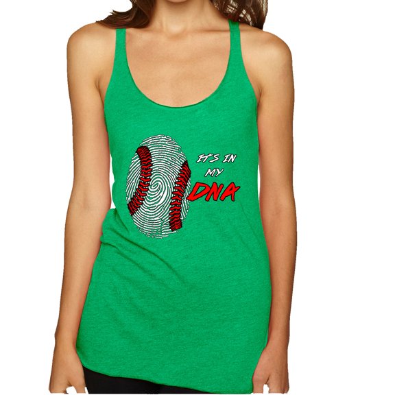 Wild Bobby, Baseball Fingerprint It's In My DNA, Sports, Women Tri-Blend Racerback Tank Top, Envy, Large