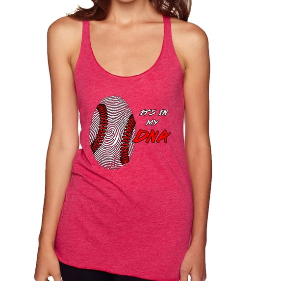Wild Bobby, Baseball Fingerprint It's In My DNA, Sports, Women Tri-Blend Racerback Tank Top, Shocking Pink, Large