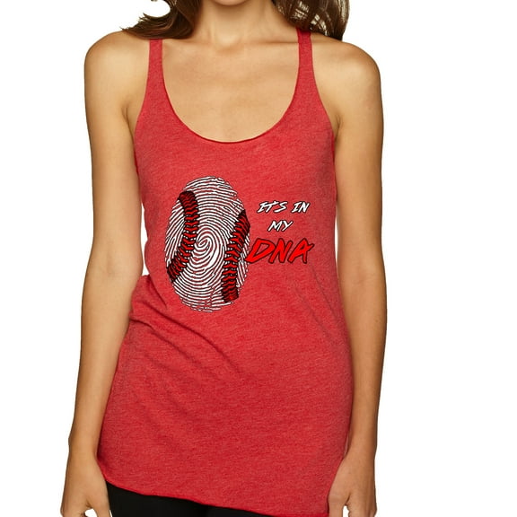 Wild Bobby, Baseball Fingerprint It's In My DNA, Sports, Women Tri-Blend Racerback Tank Top, Vintage Red, Medium