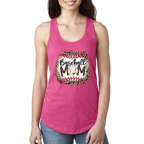 Wild Bobby, Baseball Mom Jaguar Print Sports Ladies Racerback Tank Top, Raspberry, Large