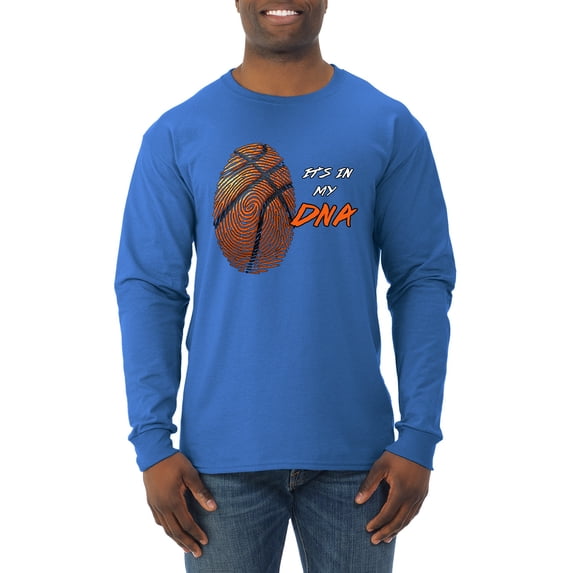 Wild Bobby, Basketball Fingerprint It's In My DNA, Sports, Men Long Sleeve Shirt, Royal, X-Large