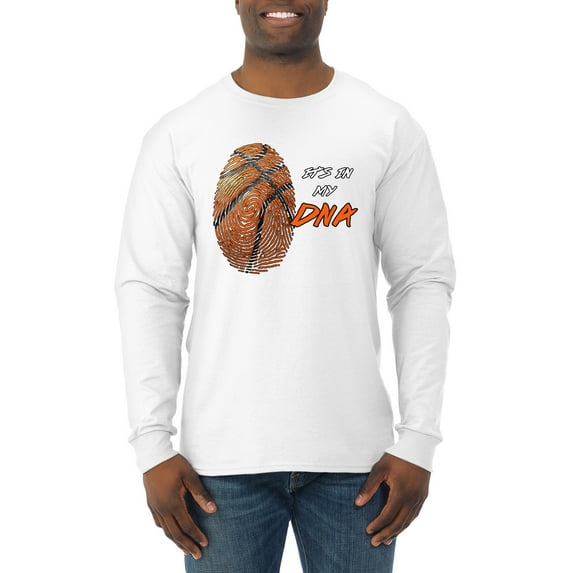 Wild Bobby, Basketball Fingerprint It's In My DNA, Sports, Men Long Sleeve Shirt, White, XX-Large