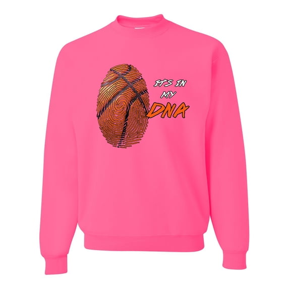 Wild Bobby, Basketball Fingerprint It's In My DNA, Sports, Unisex Crewneck Graphic Sweatshirt, Neon Pink, X-Large