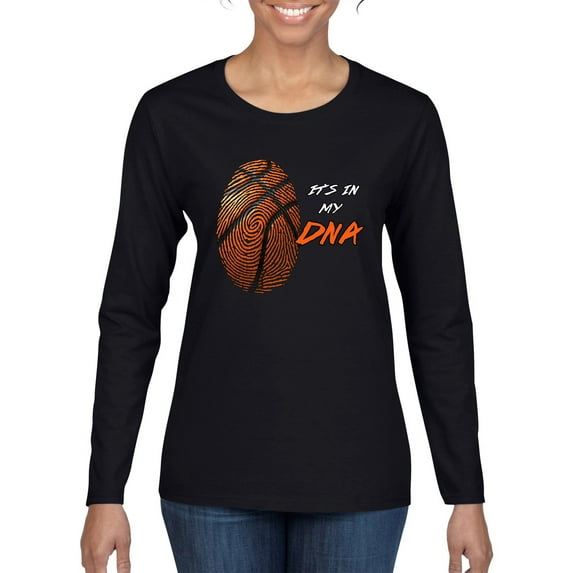 Wild Bobby, Basketball Fingerprint It's In My DNA, Sports, Women Graphic Long Sleeve Tee, Black, Small
