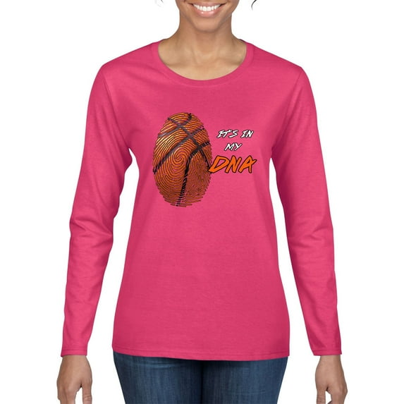 Wild Bobby, Basketball Fingerprint It's In My DNA, Sports, Women Graphic Long Sleeve Tee, Fuschia, Small