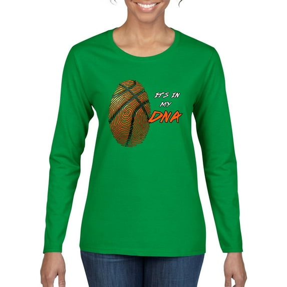 Wild Bobby, Basketball Fingerprint It's In My DNA, Sports, Women Graphic Long Sleeve Tee, Kelly, Large
