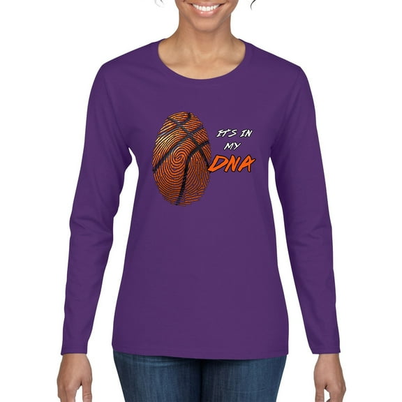 Wild Bobby, Basketball Fingerprint It's In My DNA, Sports, Women Graphic Long Sleeve Tee, Purple, X-Large