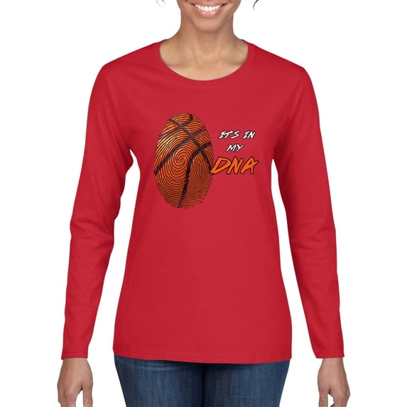 Wild Bobby, Basketball Fingerprint It's In My DNA, Sports, Women Graphic Long Sleeve Tee, Red, XX-Large