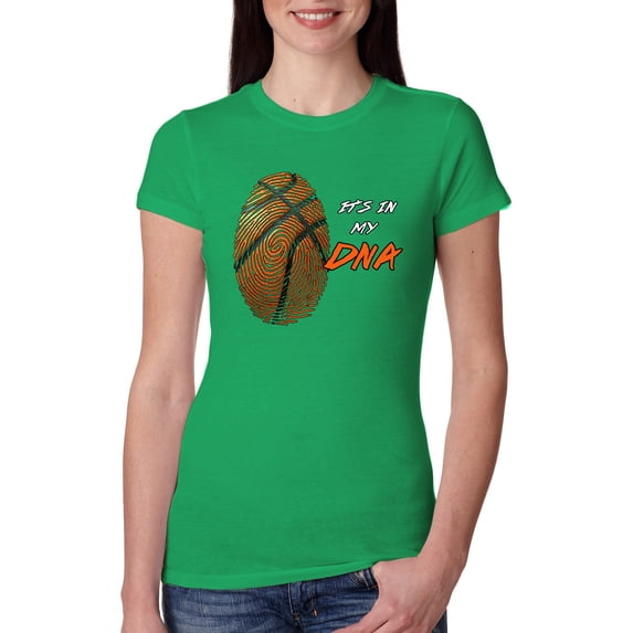 Wild Bobby, Basketball Fingerprint It's In My DNA, Sports, Women Slim Fit Junior Tee, Kelly, Small