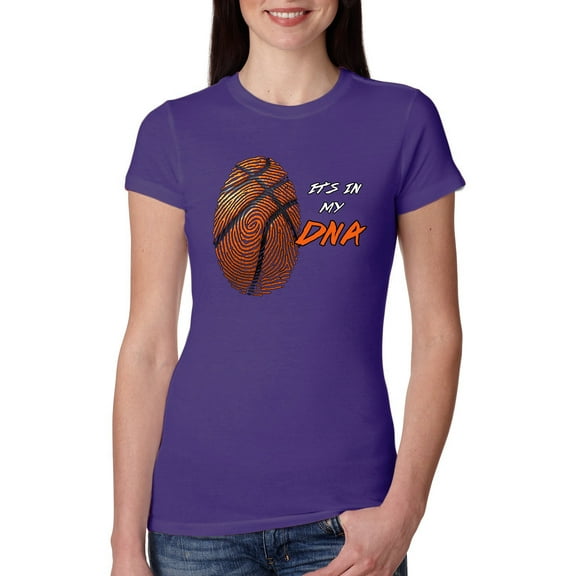Wild Bobby, Basketball Fingerprint It's In My DNA, Sports, Women Slim Fit Junior Tee, Purple Rush, X-Large