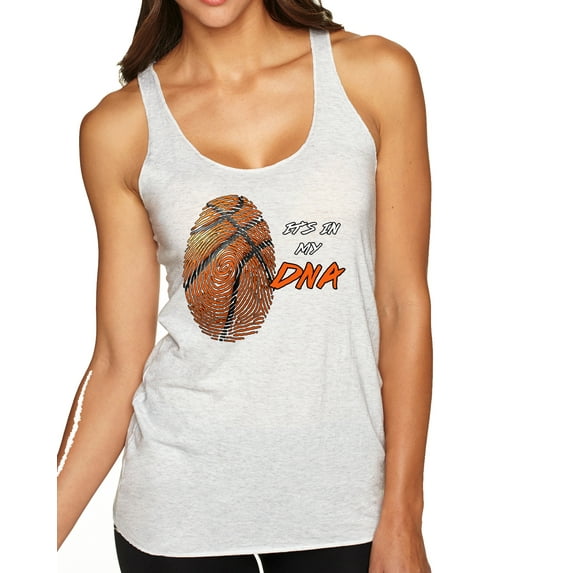Wild Bobby, Basketball Fingerprint It's In My DNA, Sports, Women Tri-Blend Racerback Tank Top, Heather White, Medium