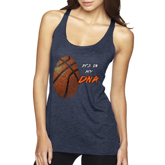 Wild Bobby, Basketball Fingerprint It's In My DNA, Sports, Women Tri-Blend Racerback Tank Top, Vintage Navy, Medium