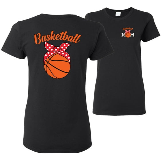 Wild Bobby,Basketball Mom Cute Sports Little Youth League Gift Sports Front and Back Womens Graphic T-Shirt, Black, Small