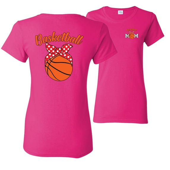 Wild Bobby,Basketball Mom Cute Sports Little Youth League Gift Sports Front and Back Womens Graphic T-Shirt, Fuschia, X-Large