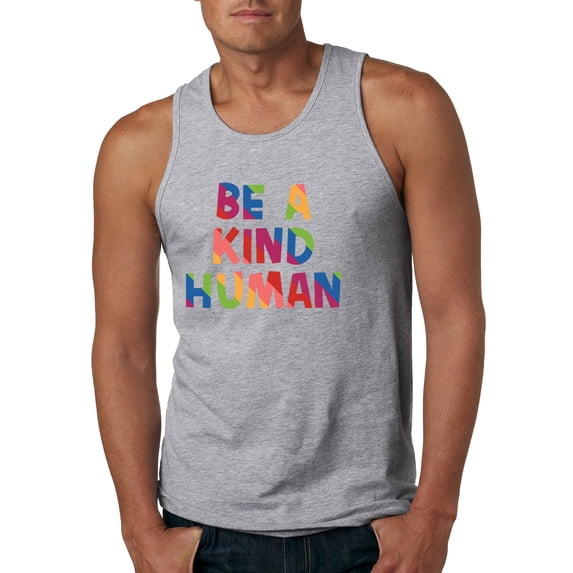 Wild Bobby, Be A Kind Human Positive Inspirational Slogan Inspirational/Christian Men Graphic Tank Top, Heather Grey, Large