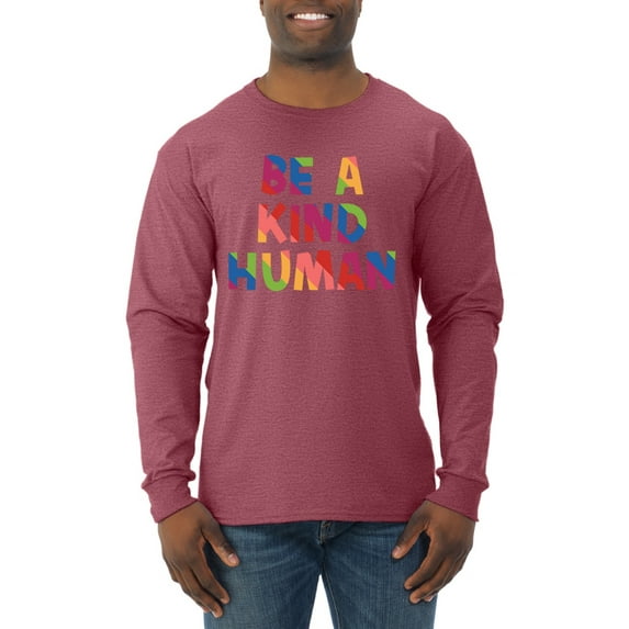 Wild Bobby, Be A Kind Human Positive Inspirational Slogan Inspirational/Christian Men Long Sleeve Shirt, Vintage Heather Red, XX-Large
