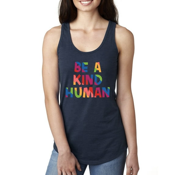 Wild Bobby, Be A Kind Human Positive Inspirational Slogan Inspirational/Christian Women Racerback Tank Top, Navy, Large