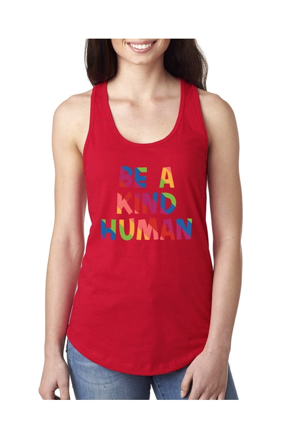 , Be A Kind Human Positive Inspirational Slogan Inspirational/Christian Women Racerback Tank Top, Red, Medium