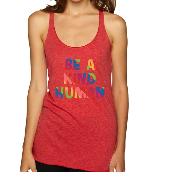Wild Bobby Be A Kind Human Positive Inspirational Slogan Inspirational/Christian Women Tri-Blend Racerback Tank Top, Vintage Red, Large