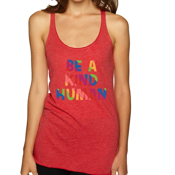 Wild Bobby Be A Kind Human Positive Inspirational Slogan Inspirational/Christian Women Tri-Blend Racerback Tank Top, Vintage Red, Medium