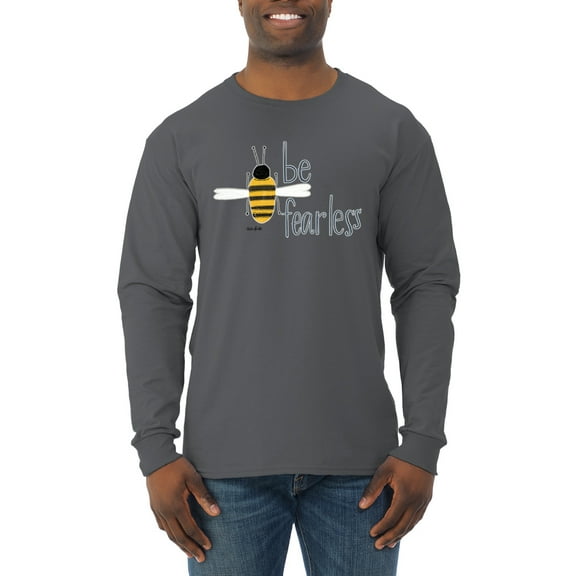 Wild Bobby, Be Fearless Buzzing Bee Pop Culture Mens Long Sleeve Shirt, Charcoal, Small