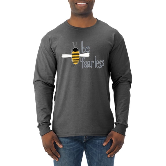 Wild Bobby, Be Fearless Buzzing Bee Pop Culture Mens Long Sleeve Shirt, Heather Black, 2XL