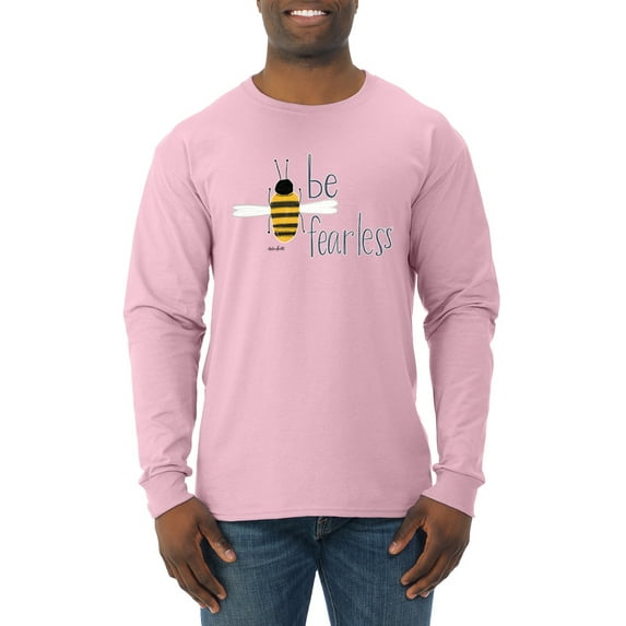 Wild Bobby, Be Fearless Buzzing Bee Pop Culture Mens Long Sleeve Shirt, Light Pink, Small