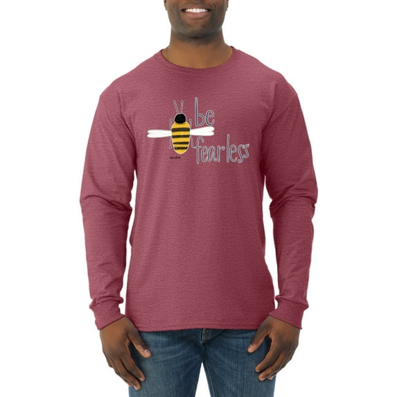 Wild Bobby, Be Fearless Buzzing Bee Pop Culture Mens Long Sleeve Shirt, Vintage Heather Red, Large