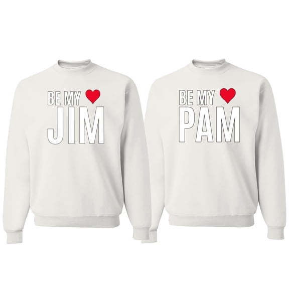 Wild Bobby, Be My Jim Pam Cute The Office His/Her Couples/ Best Friends Matching Couples Crewneck Sweater, White, Mens M-Womens L